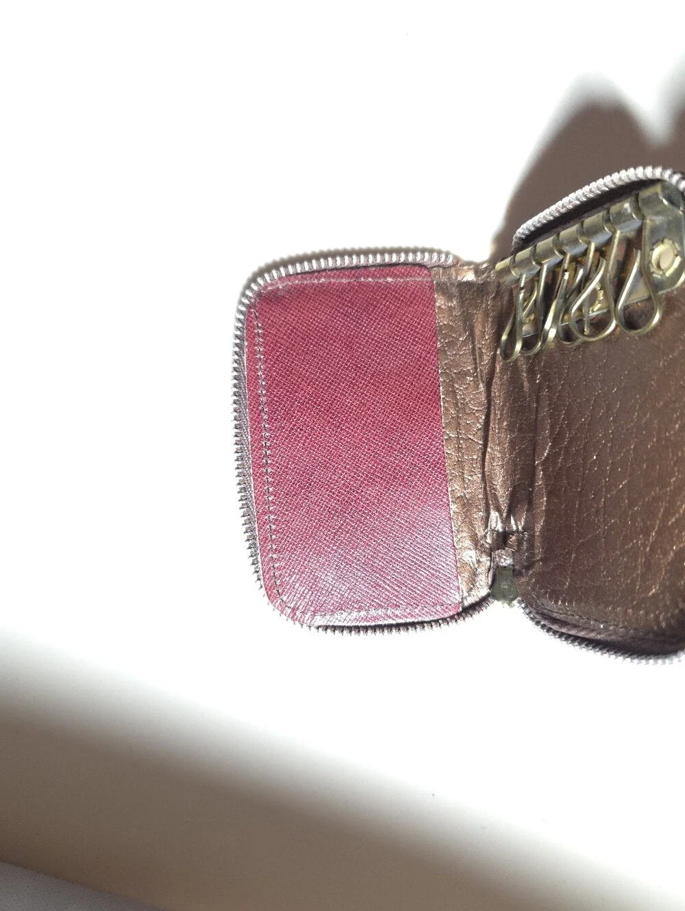 Vintage Genuine Cowhide Leather Key Holder Zip Pouch Brown Unisex Wallet